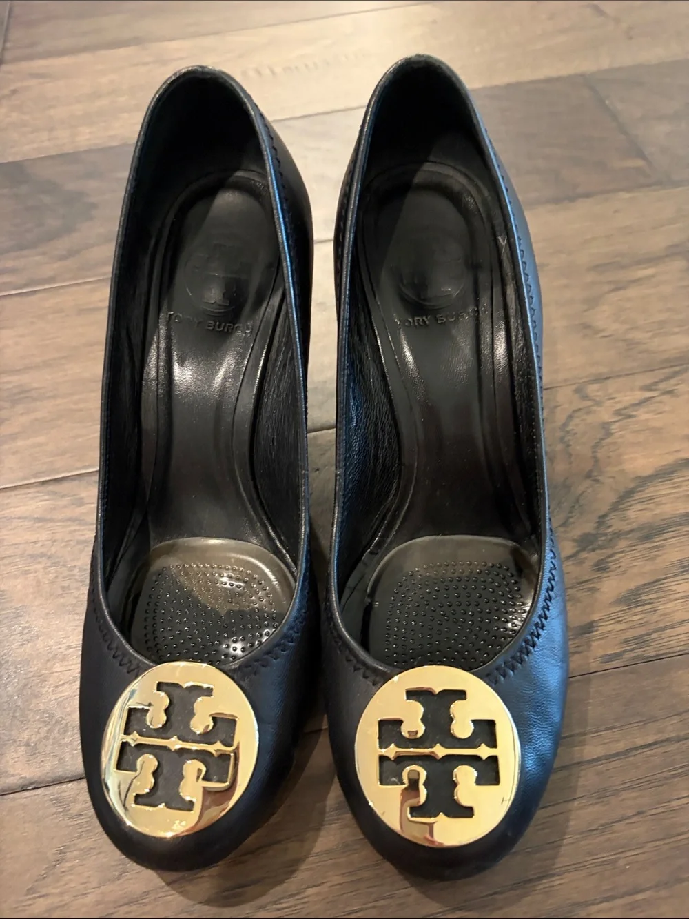 Tory Burch Black Wedge Heels Sz 7.5